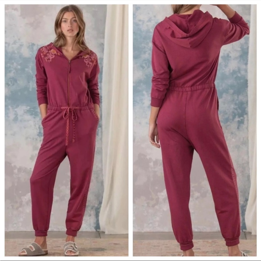 Sundance Women's Embroidered Burgundy Jumpsuit